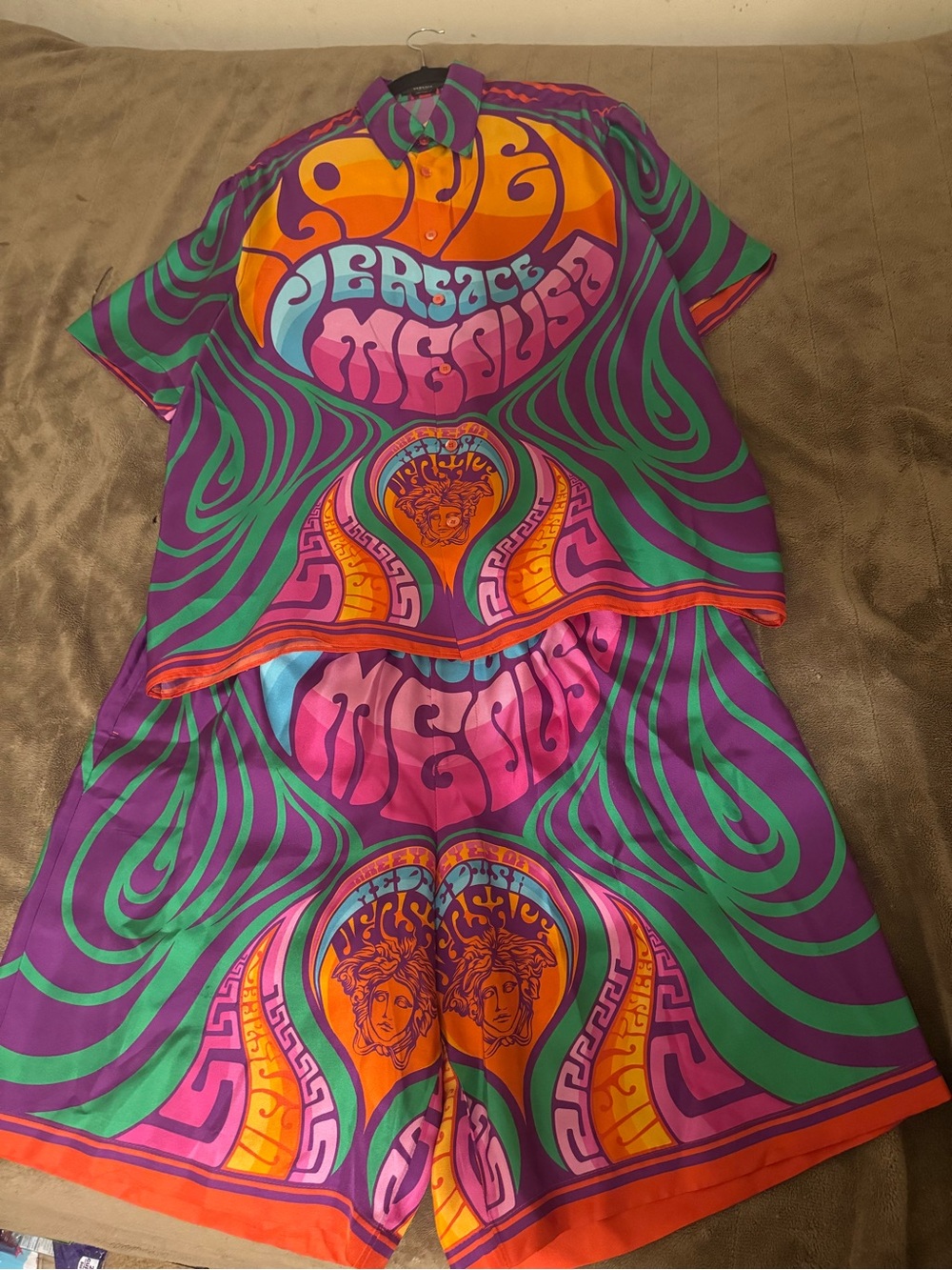 Versace Medusa Music Silk Shirt And Shorts Set